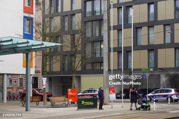 Daily life in Linz, Upper Austria, Austria, on December 26 includes walkers in the city of Linz.