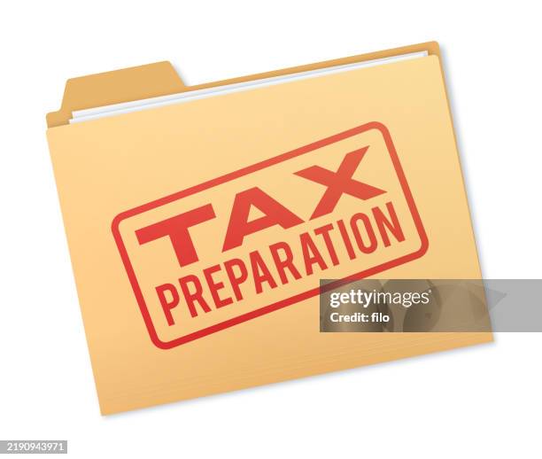 bildbanksillustrationer, clip art samt tecknat material och ikoner med tax preparation documents records manilla documents file folder - skatt
