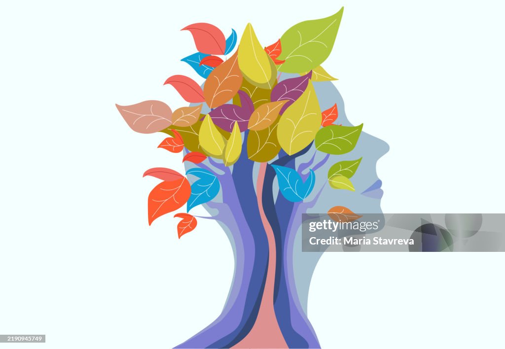 Growth mindset on human head and brain, importance of emotional development and inner balance.