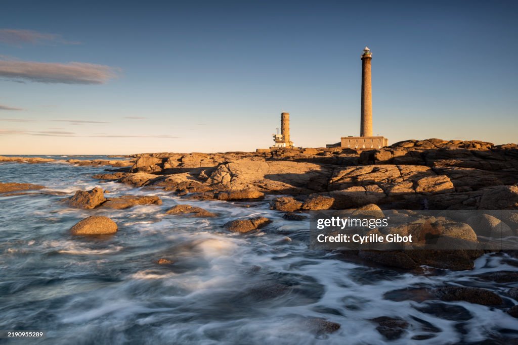 Long exposure view of the sea at the foot of the Gatteville lighthouse, Normandy