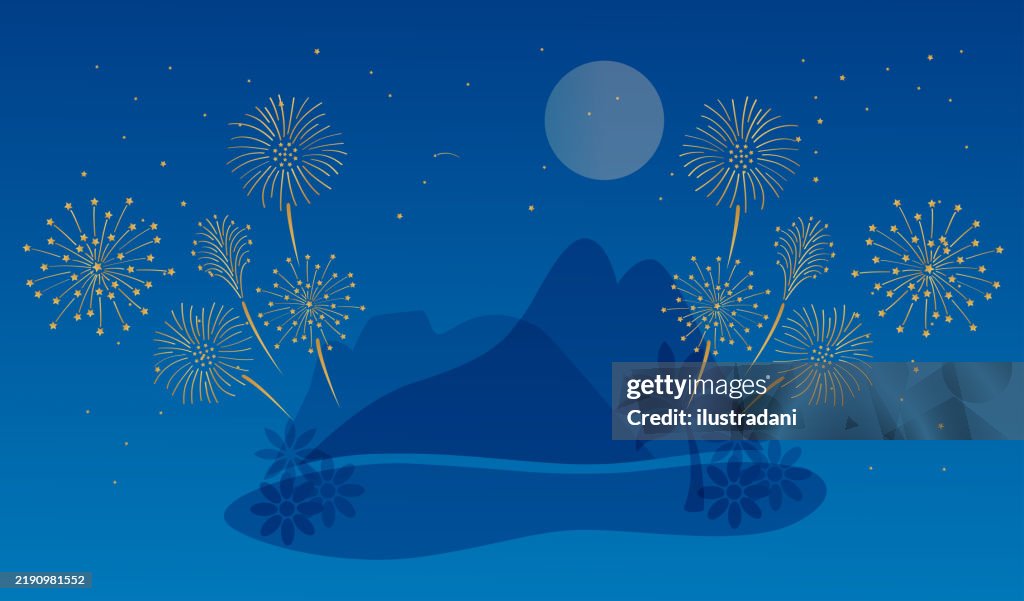 Ipanema beach with fireworks