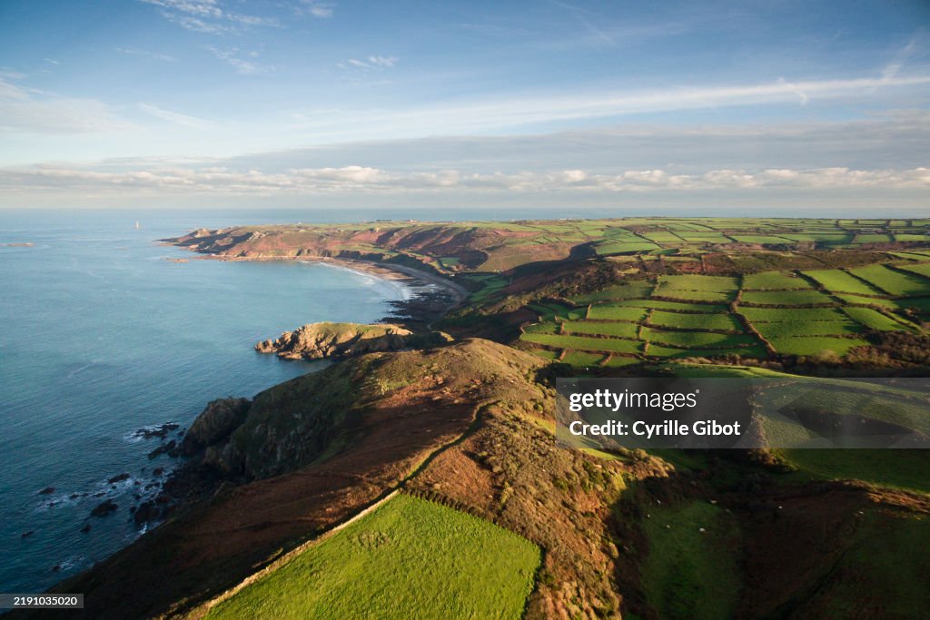 Pastures and cliffs overlooking the English Channel, Cotentin Peninsula, France