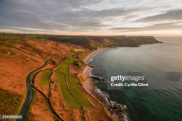 costal road, baie d'écalgrain, cotentin peninsula, france - normandy stock pictures, royalty-free photos & images