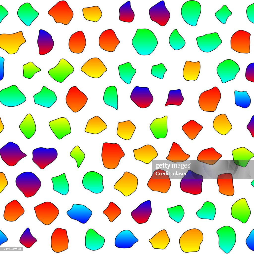 A vibrant pattern featuring colorful, irregular shapes on a white background, perfect for adding a playful touch to designs.