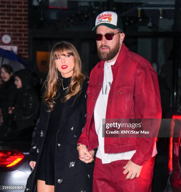 Taylor Swift and Travis Kelce are seen on December 28, 2024 in New York City.