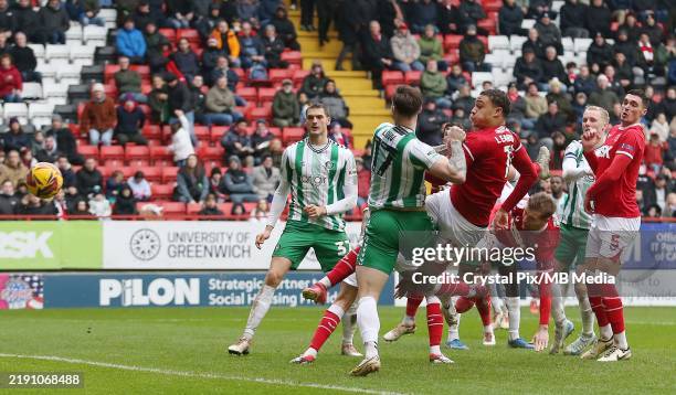 Miles Leaburn of Charlton Athletic scores a goal to put Charlton Athletic 1-0 ahead during the Sky Bet League One match between Charlton Athletic FC...