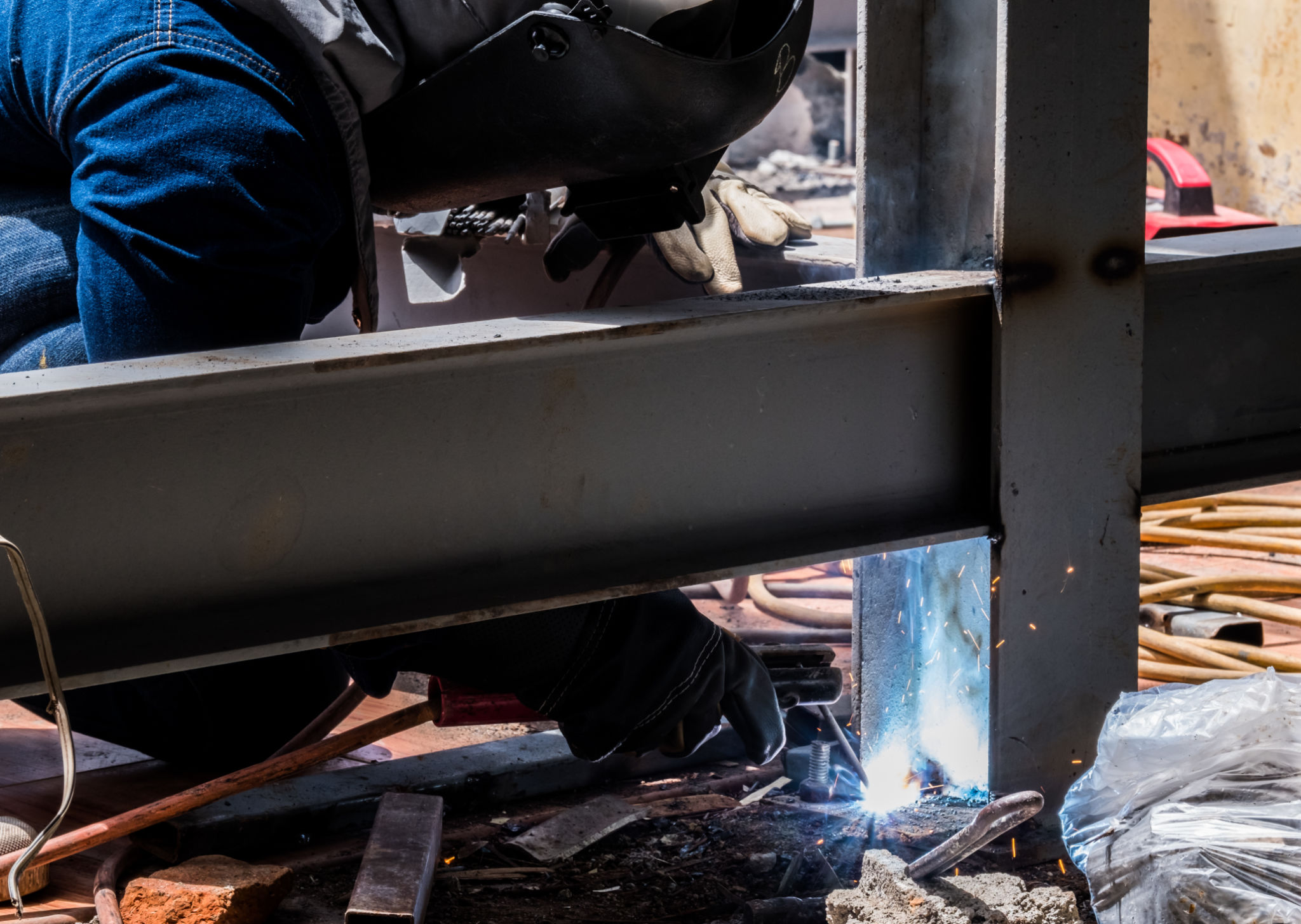 Technician welding steel structure for workshop in Bangkok ,Thailand. Technician welding steel structure for workshop in Bangkok ,Thailand.