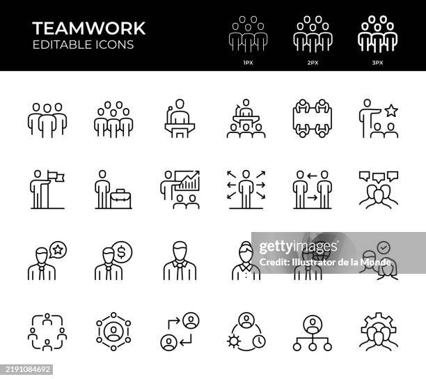 teamwork line icons - corporate structure stock illustrations