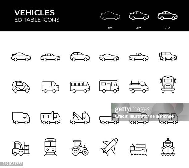 illustrations, cliparts, dessins animés et icônes de icônes de ligne de véhicules - véhicule utilitaire et commercial