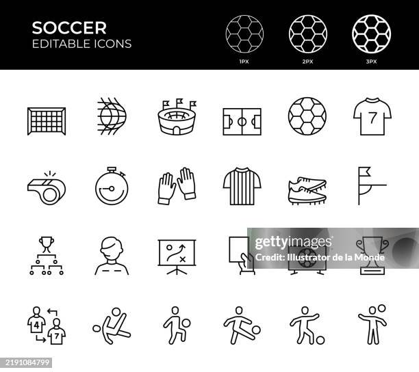 bildbanksillustrationer, clip art samt tecknat material och ikoner med soccer line icons - anfallsspelare fotboll
