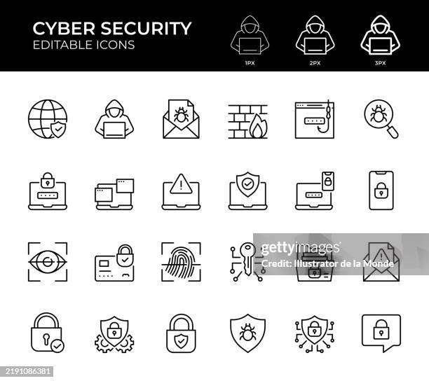 ilustraciones, imágenes clip art, dibujos animados e iconos de stock de iconos de la línea de seguridad cibernética - seguridad de redes