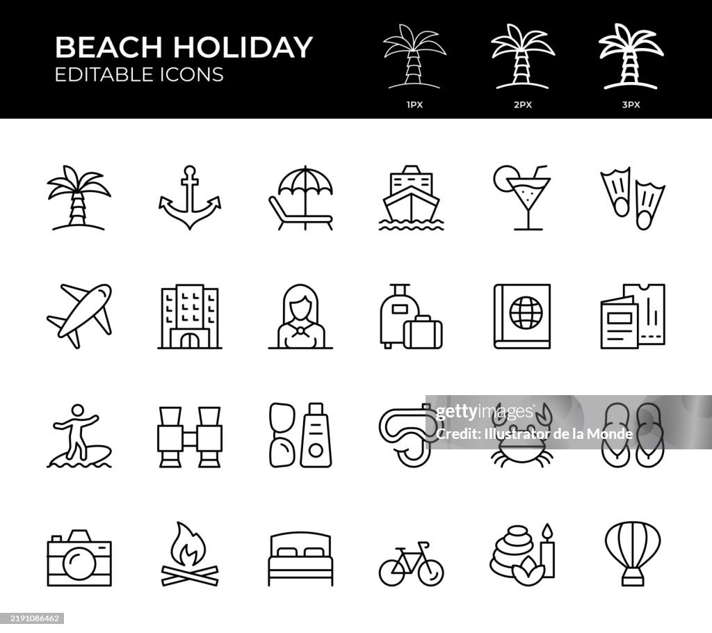 Beach Holiday Line Icons