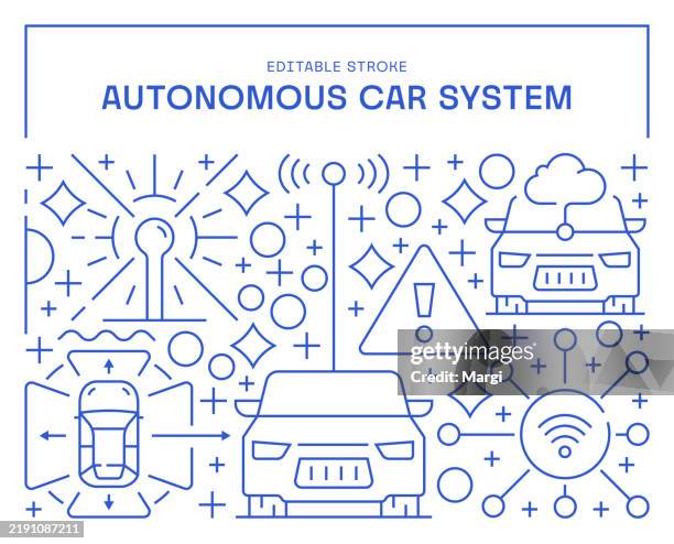 ilustraciones, imágenes clip art, dibujos animados e iconos de stock de plantilla de banner - sistema de coche autónomo - autonomous vehicle lidar