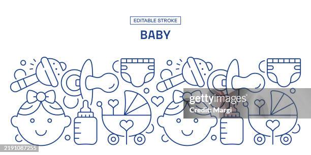 baby editable stroke banner design - baby milk bottle stock illustrations
