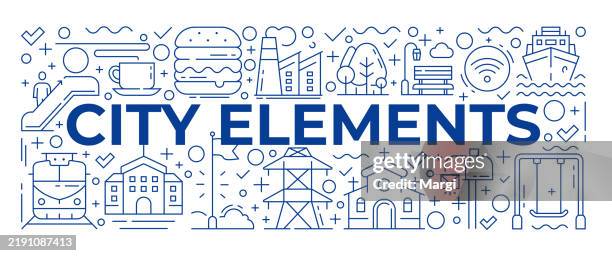city elements line art icon set - empty swing stock illustrations