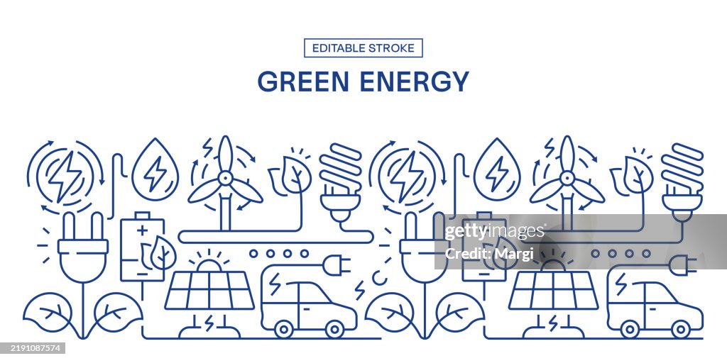 Green Energy Editable Stroke Banner Design