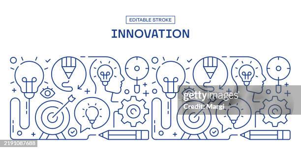 innovation editable stroke banner design - work challenge stock illustrations
