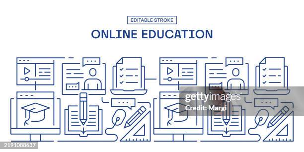 online education editable stroke banner design - elearning icons editable stroke stock illustrations