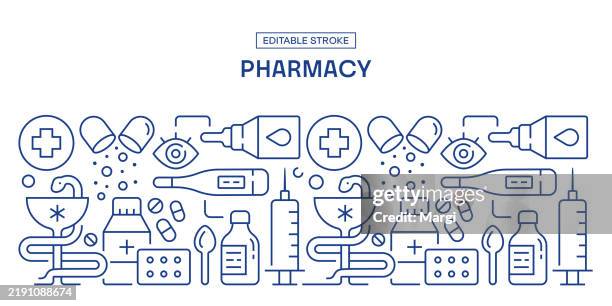 pharmacy editable stroke banner design - pharmacy vector stock illustrations
