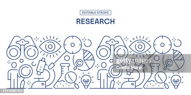 bildbanksillustrationer, clip art samt tecknat material och ikoner med research and development editable stroke banner design - forskning