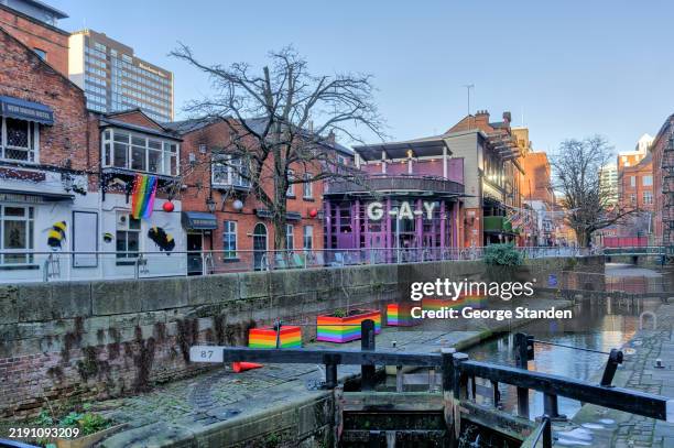 gay village manchester - manchester-gay-village stock pictures, royalty-free photos & images