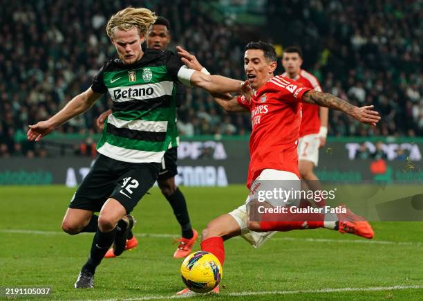 Angel Di Maria of SL Benfica with Morten Hjulmand of Sporting CP in action during the Liga Portugal Betclic match between Sporting CP and SL Benfica...