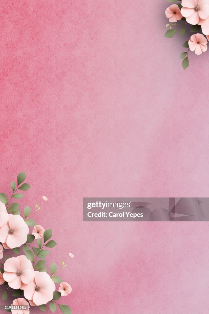 Pink flowers frame card greeting poster flyer web