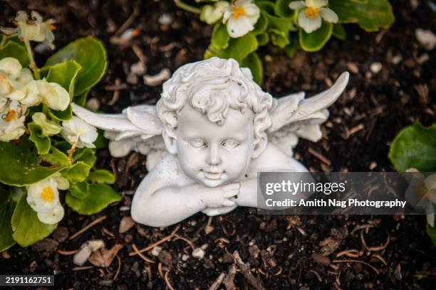 cemetery angel figurines - cherub statue stock pictures, royalty-free photos & images
