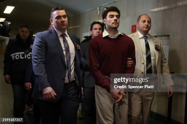 Luigi Mangione arrives at Manhattan Criminal Court on December 23, 2024 in New York City. Mangione is set to appear for his arraignment on state...