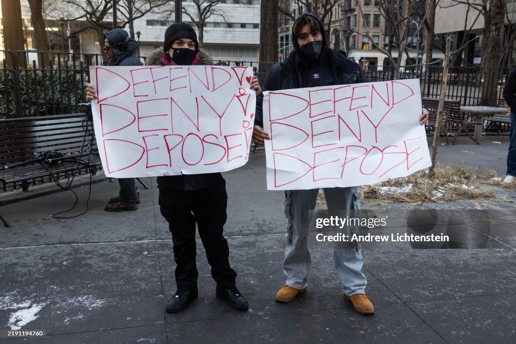 Supporters of Luigi Mangione Stand Outside Court During His Arraingment