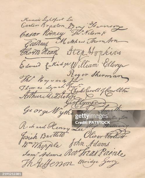 historical signatures of the declaration of independence - documento histórico imagens e fotografias de stock