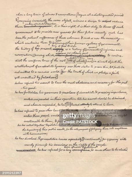 facsimile of the declaration of independence in thomas jefferson's handwriting - historical stock pictures, royalty-free photos & images