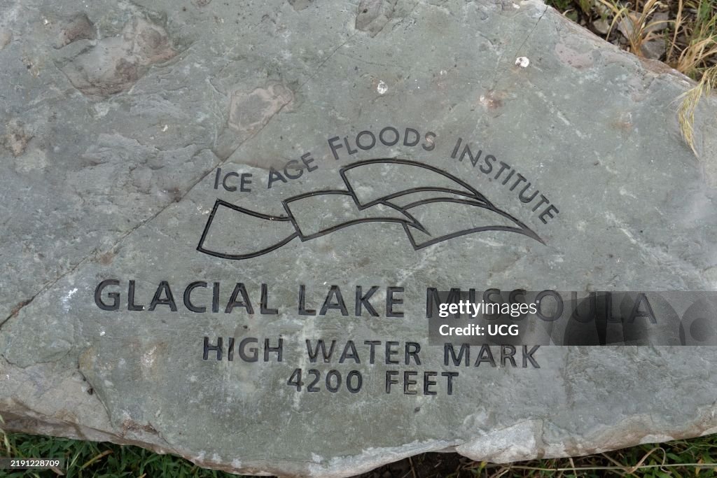 Rock designating the high water mark for Glacial Lake Missoula on Mt. Sentinel, Missoula, Montana