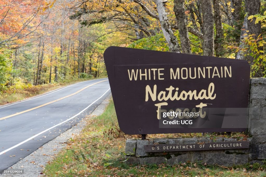 Entrance sign to White Mountain National Forest, New Hampshire