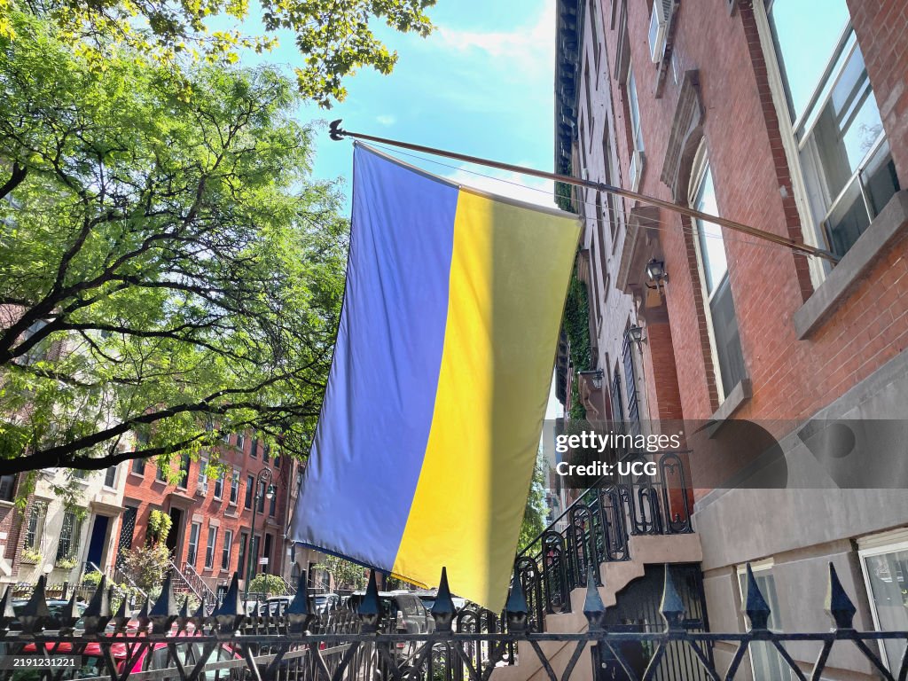Ukrainian Flag on residential building, New York City