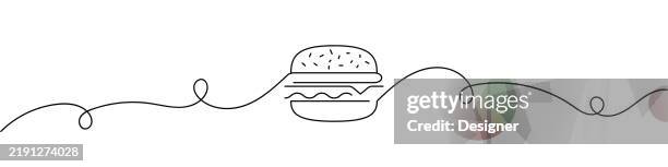 one continuous line drawing of hamburger icon. single line vector illustration - plain burger stock illustrations