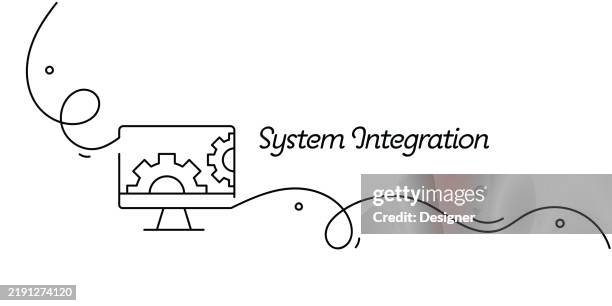 one continuous line drawing of system integration icon. single line vector illustration - integrated systems icon stock illustrations