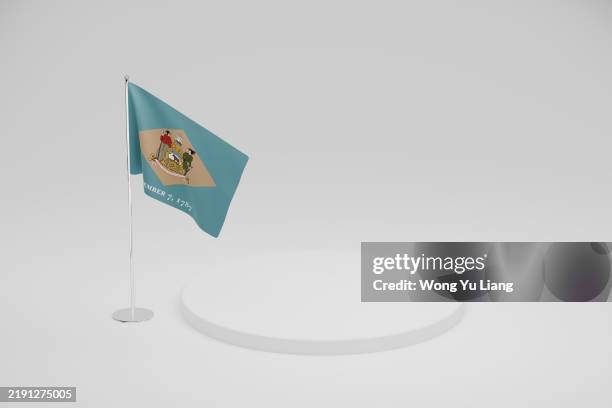delaware state flag template, on white podium - delaware state flag stock pictures, royalty-free photos & images