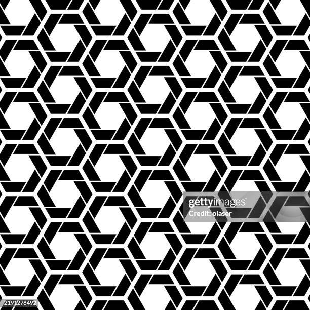 segmented hexagons in repeating honeycomb grid pattern - interlocking pattern stock illustrations