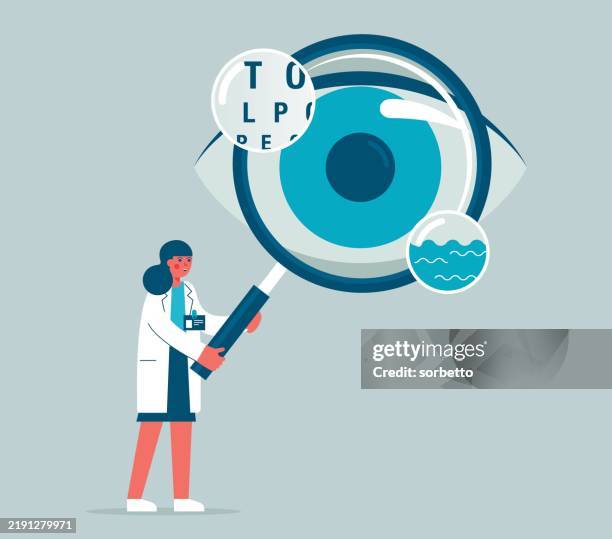 sehkraft - lupe - augenheilkunde stock-grafiken, -clipart, -cartoons und -symbole