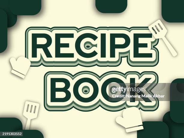 recipe book editable text effect. text can be changed. - reading cookbook stock illustrations