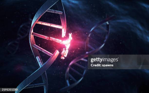 the fragmentation and destruction of the genetic dna molecule helix - genetisk mutation bildbanksfoton och bilder