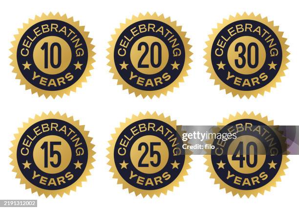 stockillustraties, clipart, cartoons en iconen met celebrating anniversary badge symbols - 10 jarig jubileum