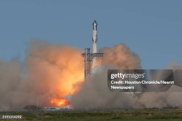 SpaceXs Starship spacecraft and Super Heavy booster rocket lift off during a test flight Tuesday, Nov. 19 at Starbase in Boca Chica.