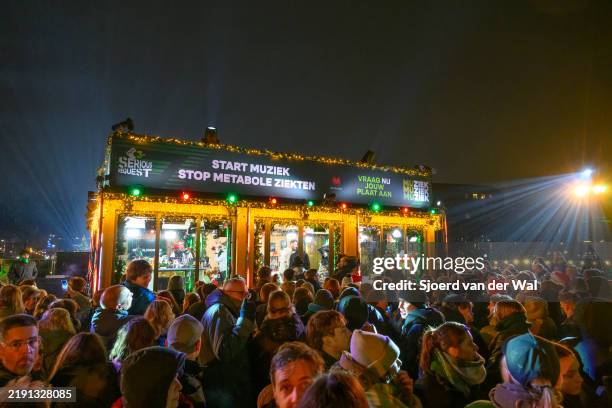 Final day of 3FM Serious Request event with radio DJs Barend van Deelen, Sophie Hijlkema and Wijnand Speelman in the glass house on December 24, 2024...