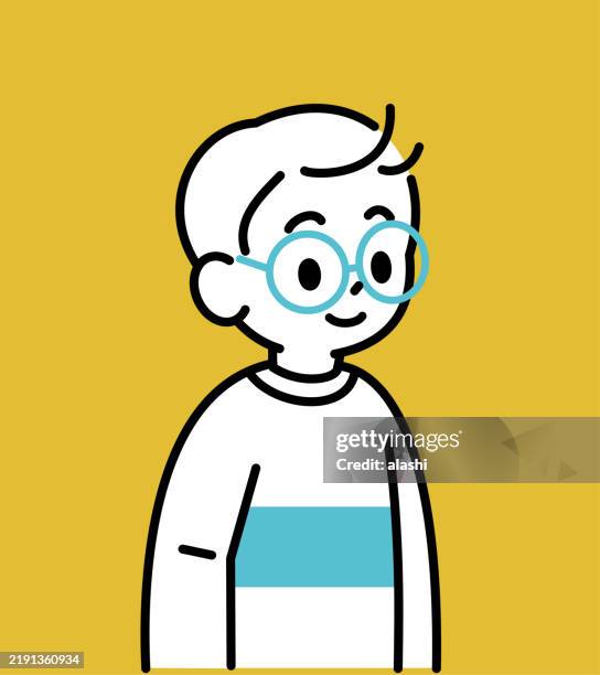 a cute boy wearing glasses, smiling, minimalist style, black and white outline - nerd stock illustrations