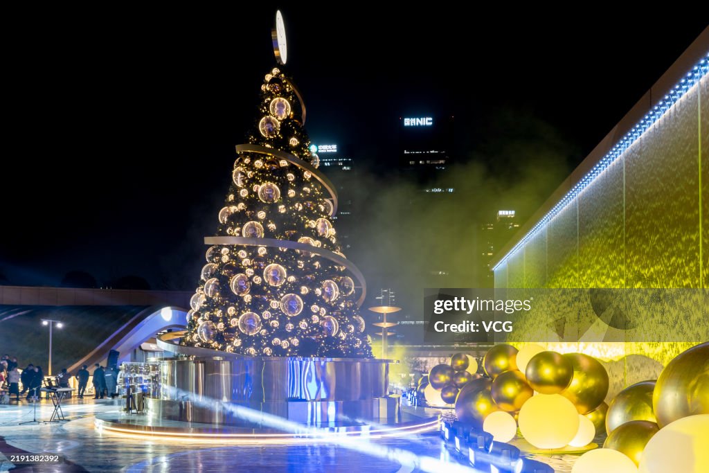 Giant Labubu Christmas Tree Lights Up Night Sky In Chengdu