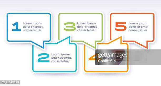 illustrations, cliparts, dessins animés et icônes de conception de bulles de dialogue infographique en cinq étapes - infographic 5 step process