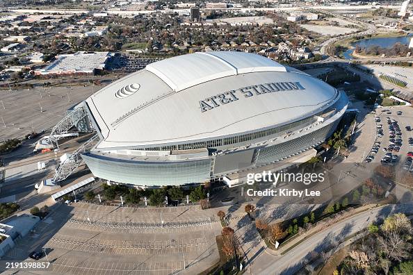 A general overall aerial view of AT&T Stadium on December 20, 2022 in ...