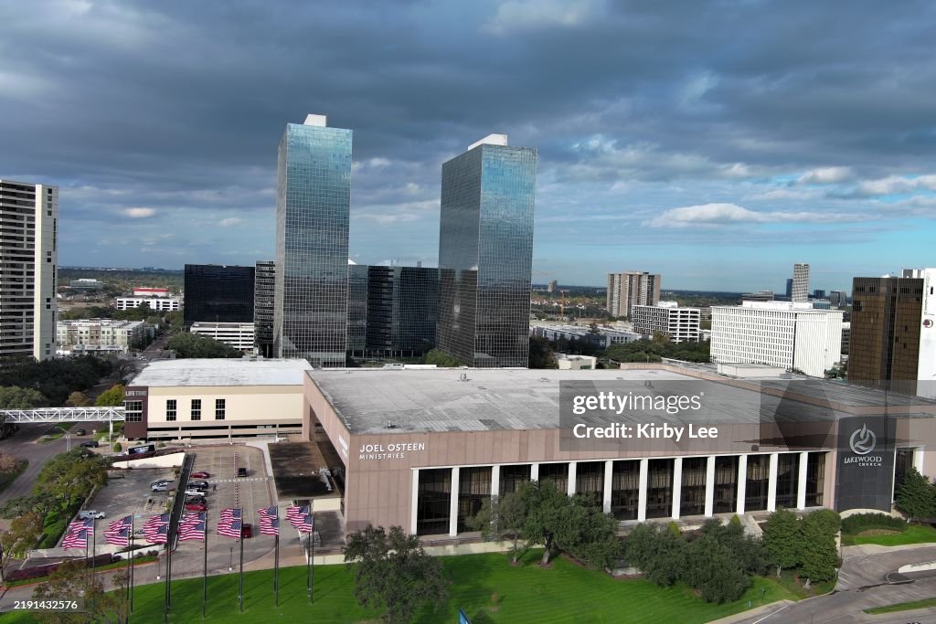 Compaq Center A general overall aerial view of the Joel Osteen Ministries at the ...